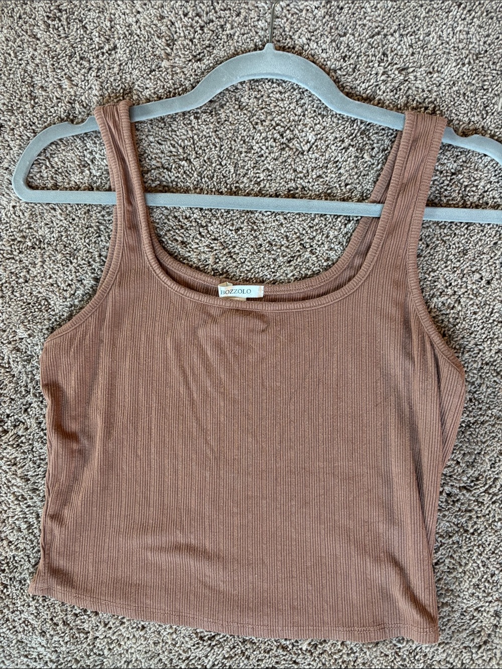 Bozzolo Ribbed Scoop Neck Tank Top in Taupe Brown